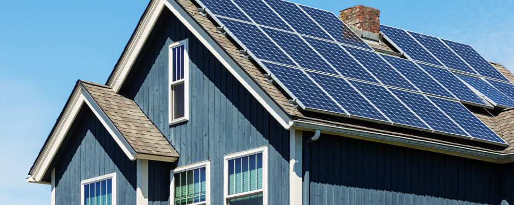 A house with solar panels covering the roof